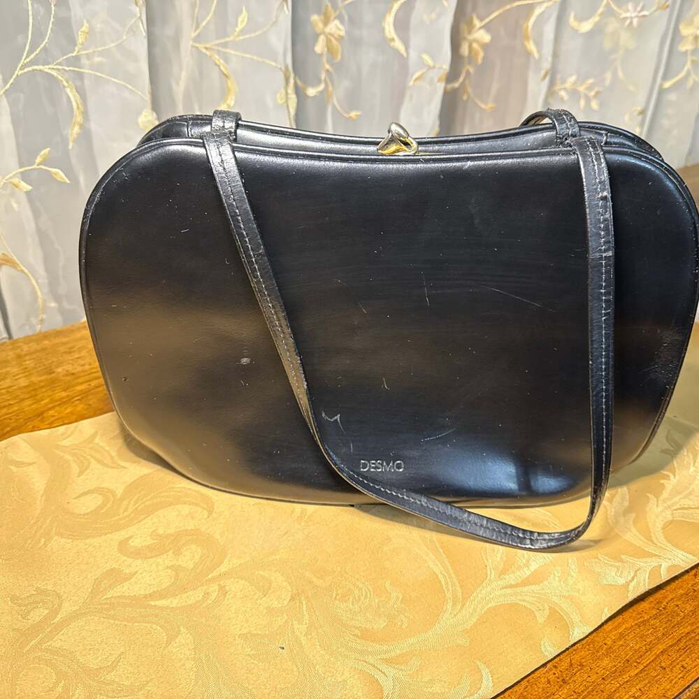 Vintage Dofan France Black Smooth Leather Frame Handbag